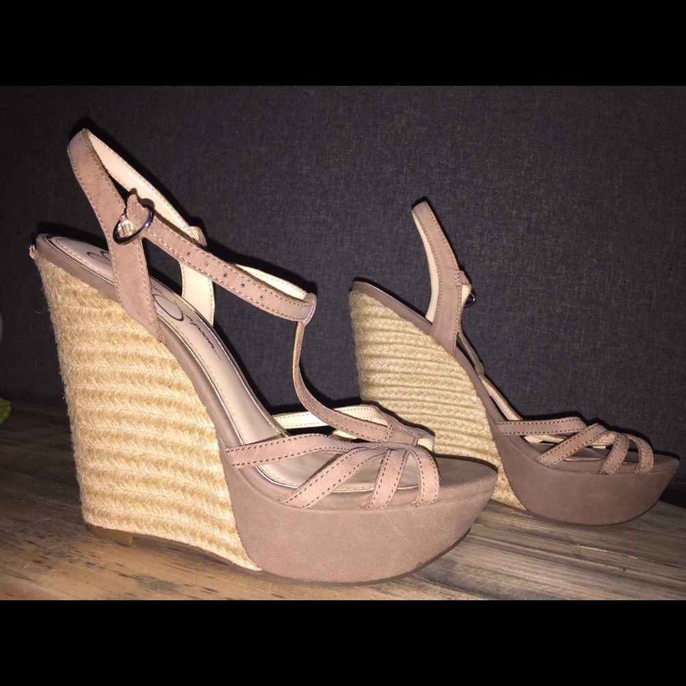 Jessica Simpson leather and hemp wedge heel